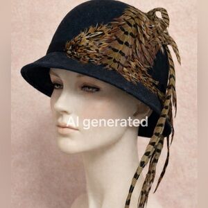 Spectacular 1960s Jack McConnell Pheasant Feather Cloche Hat w Huge Tail Feather